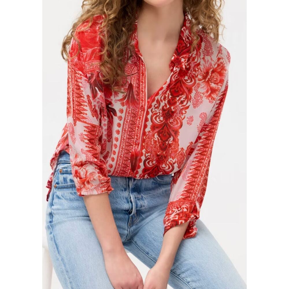 Johnny Was NEW 100% Silk THE AUDREY BUTTON UP SHIRT S/M